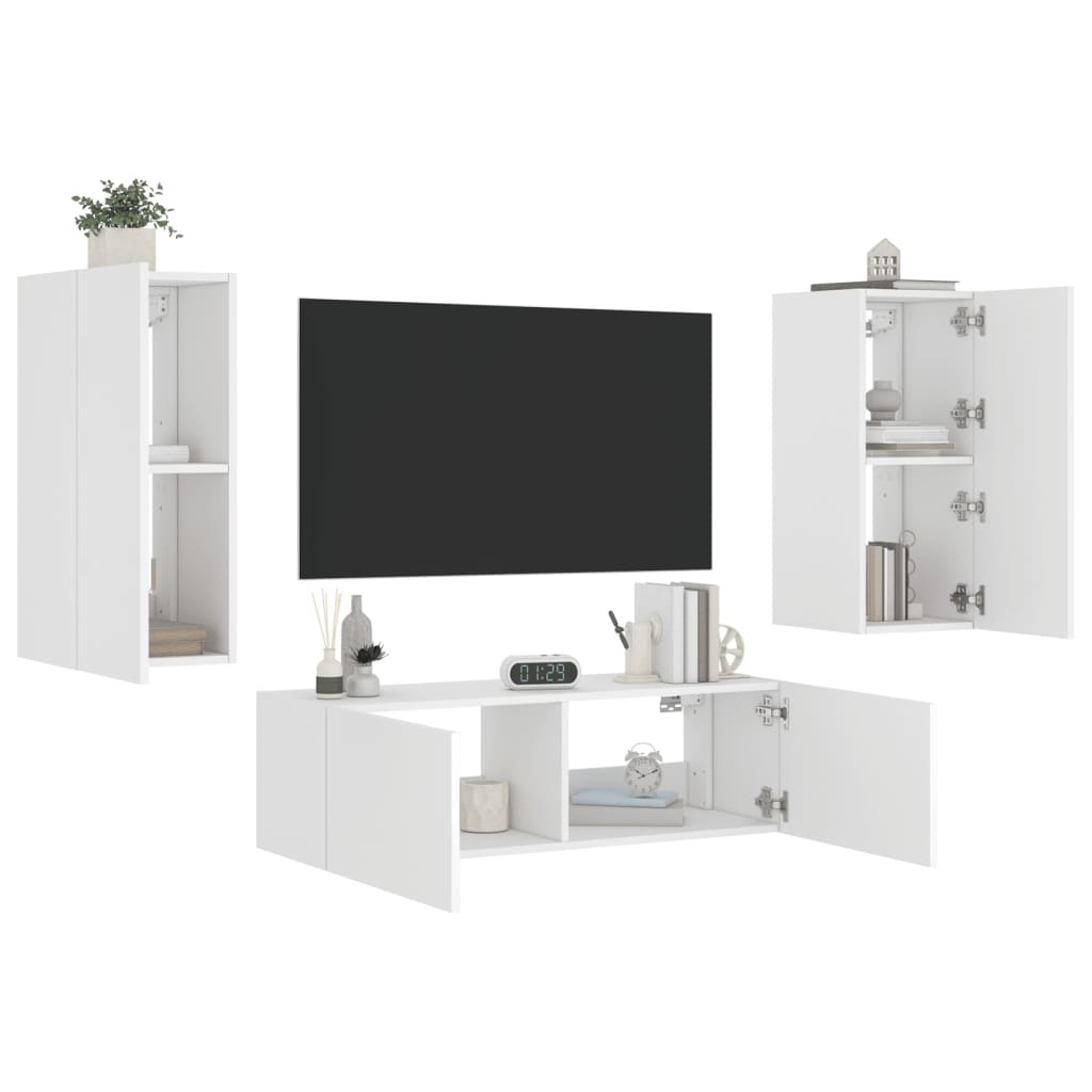 Meuble TV mural 3 pièces avec éclairage LED, blanc