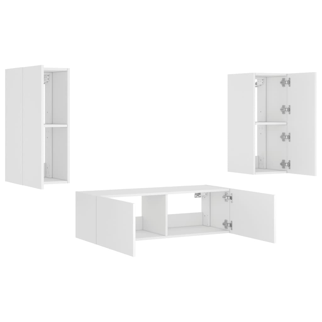 Meuble TV mural 3 pièces avec éclairage LED, blanc