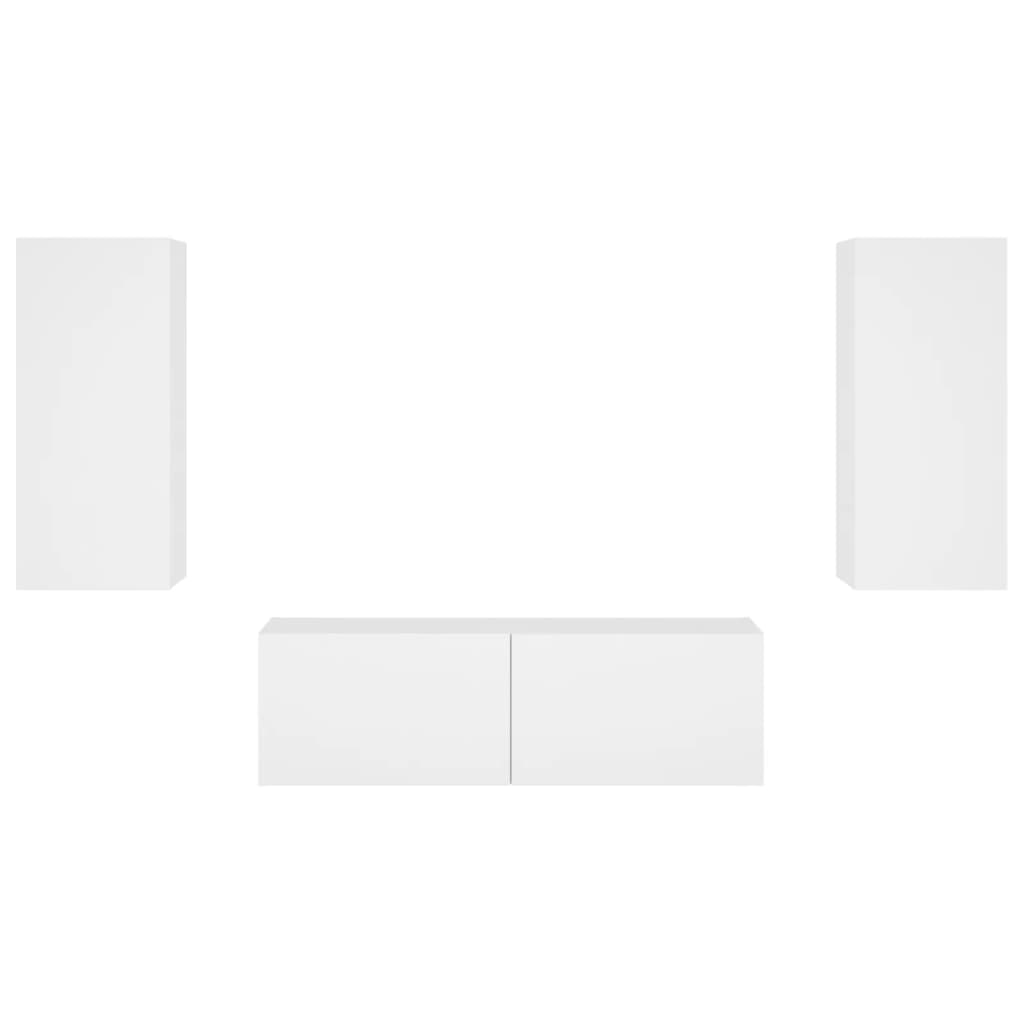 Meuble TV mural 3 pièces avec éclairage LED, blanc