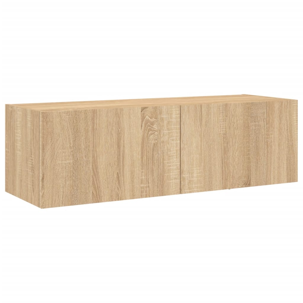 Meuble TV mural 3 pièces avec éclairage LED en chêne Sonoma