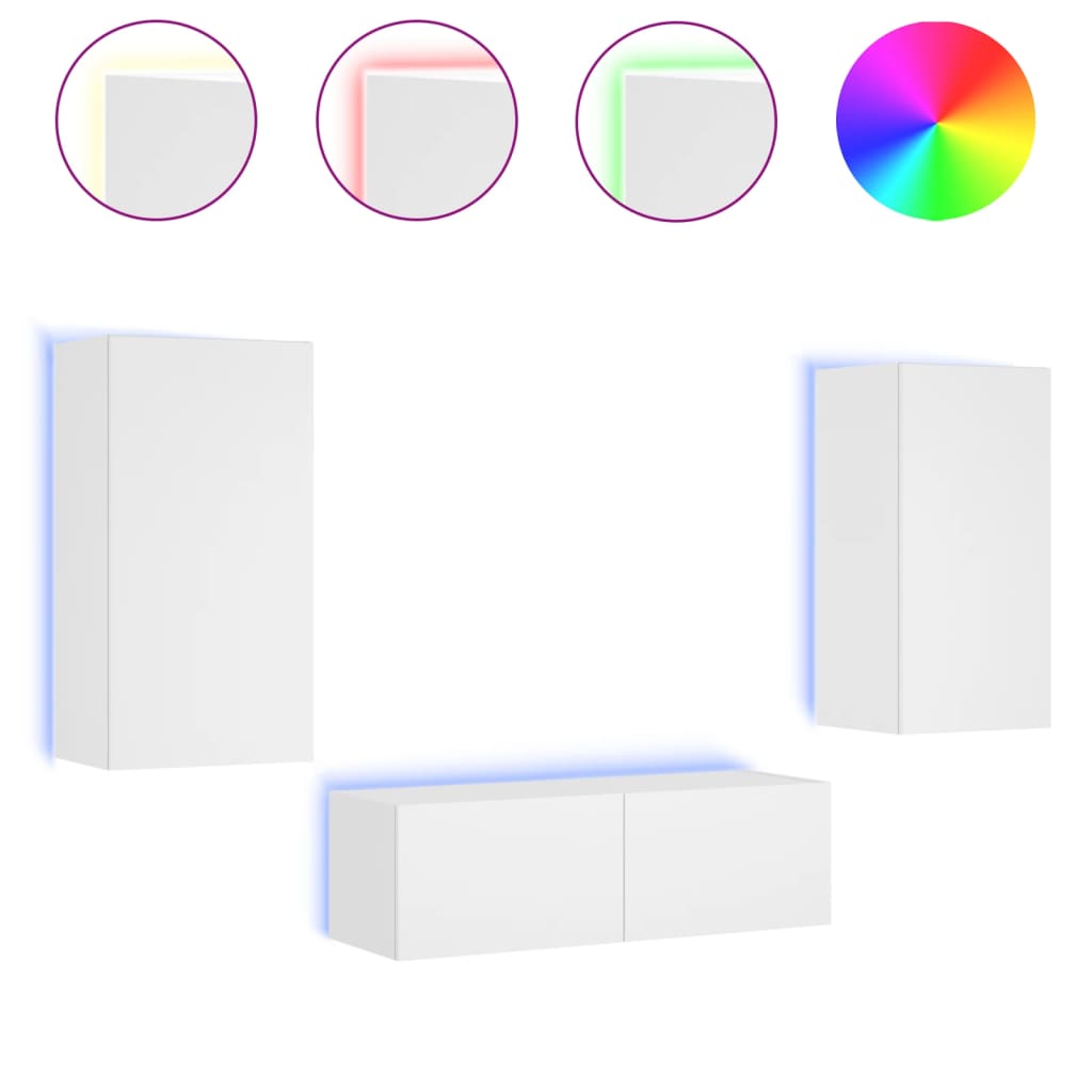 Meuble TV mural 3 pièces avec éclairage LED, blanc