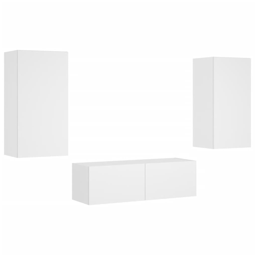Meuble TV mural 3 pièces avec éclairage LED, blanc