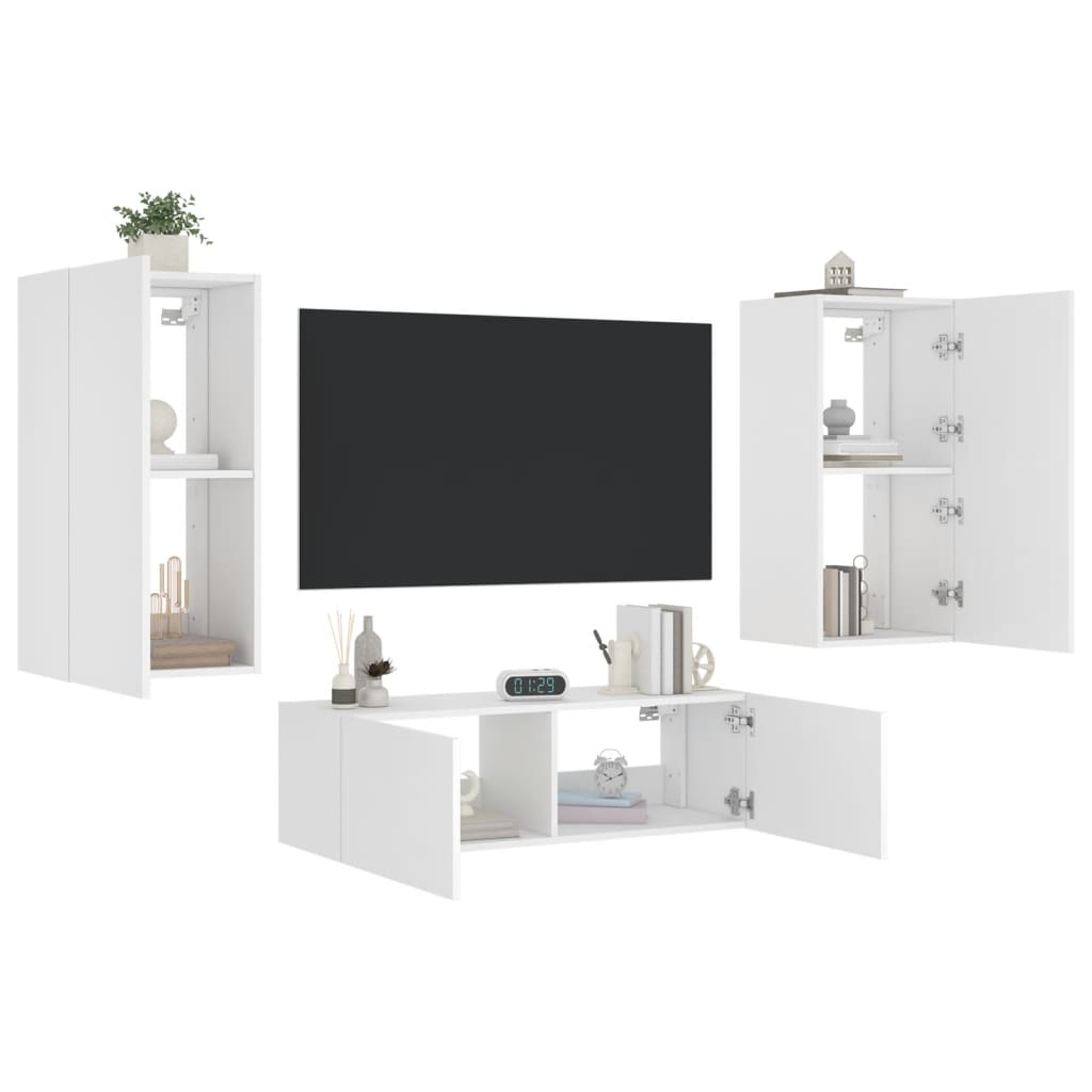 Meuble TV mural 3 pièces avec éclairage LED, blanc