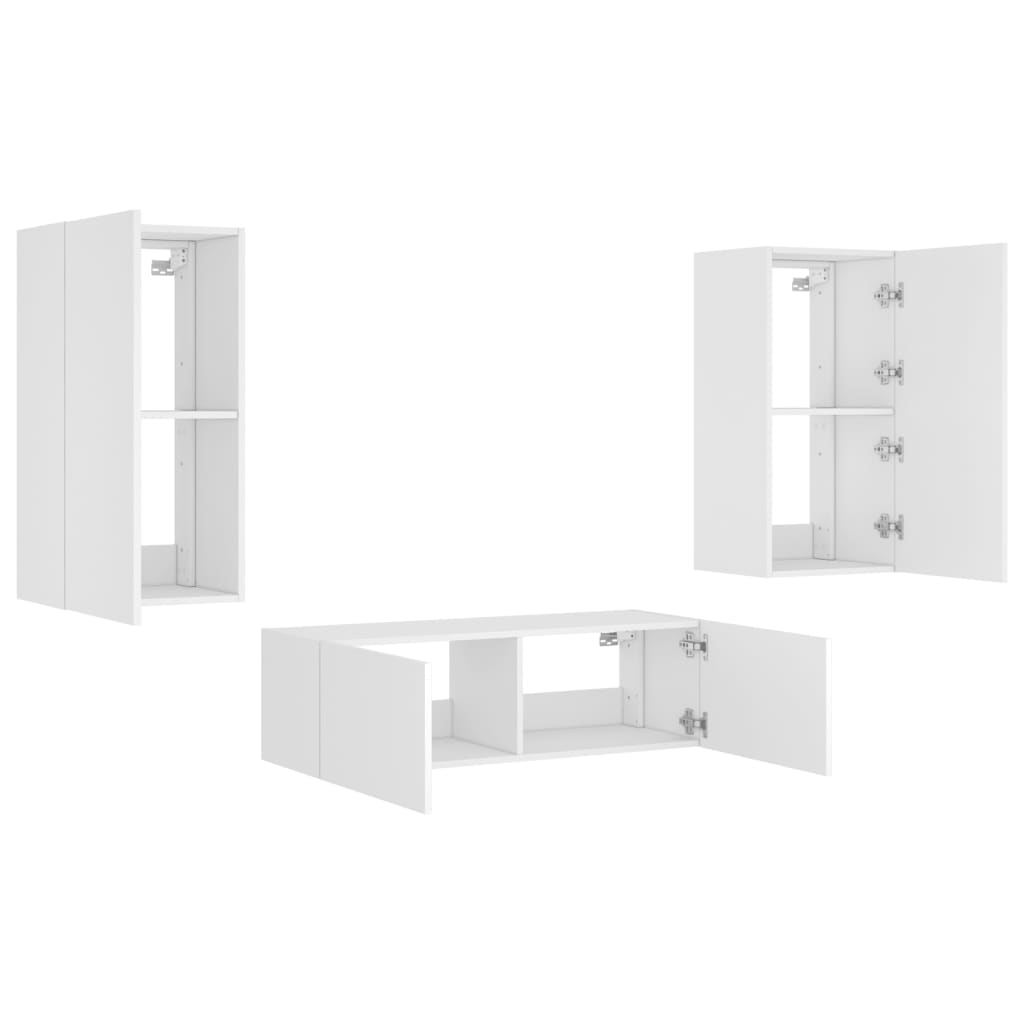 Meuble TV mural 3 pièces avec éclairage LED, blanc