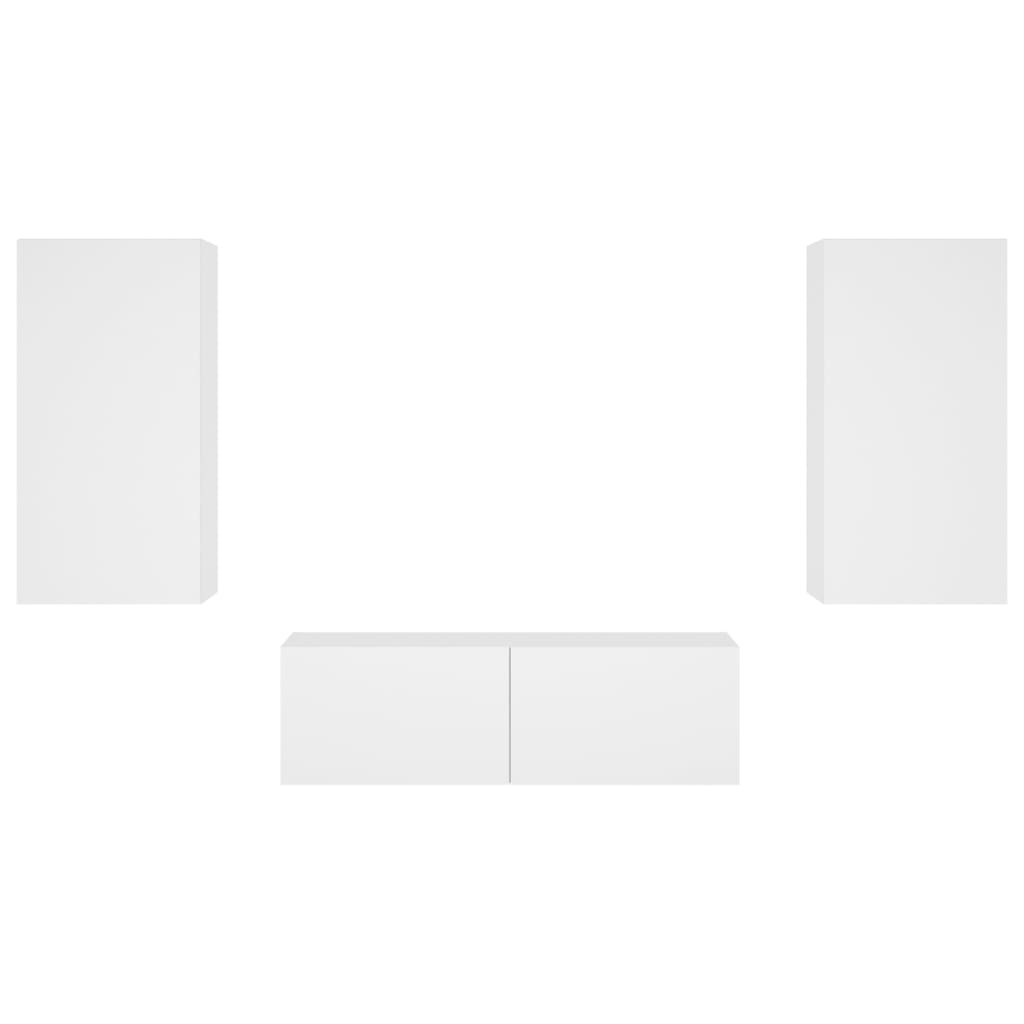 Meuble TV mural 3 pièces avec éclairage LED, blanc