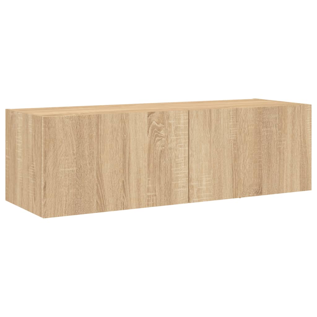 Meuble TV mural 3 pièces avec éclairage LED en chêne Sonoma