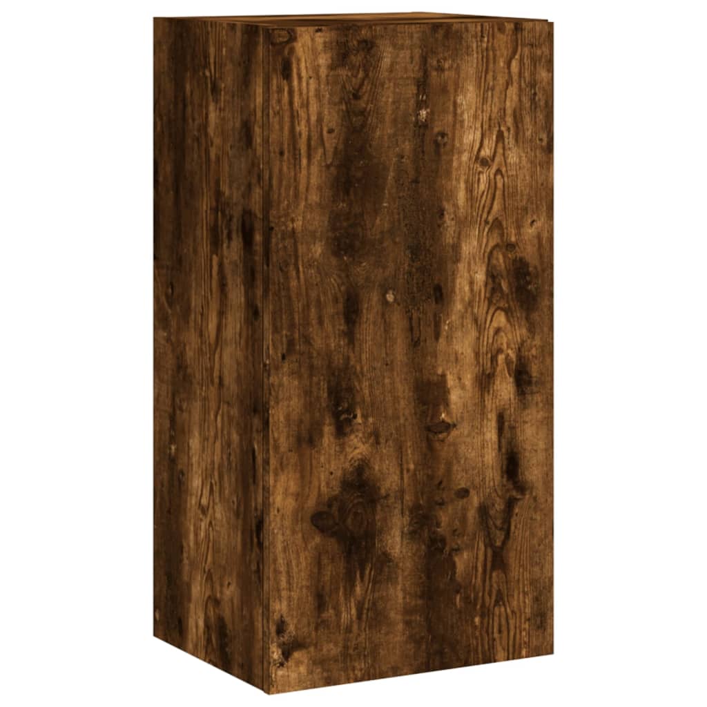 Meuble TV mural 3 pièces avec éclairage LED en chêne fumé