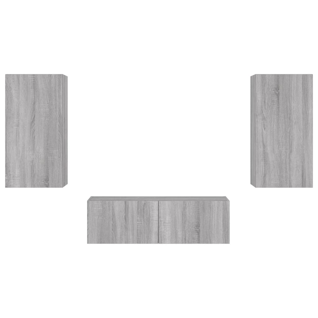 Meuble TV mural 3 pièces avec éclairage LED en gris Sonoma