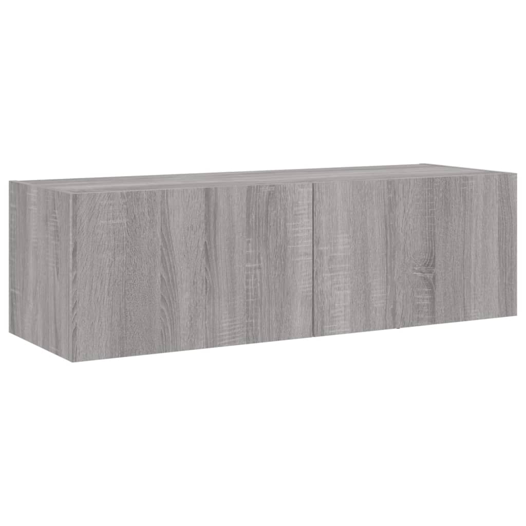 Meuble TV mural 3 pièces avec éclairage LED en gris Sonoma