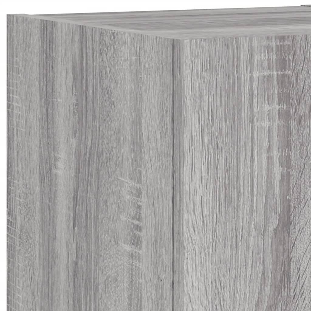 Meuble TV mural 3 pièces avec éclairage LED en gris Sonoma
