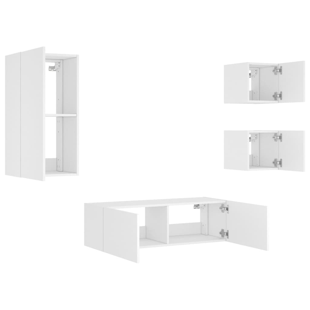 Meuble TV mural 4 pièces avec éclairage LED, blanc