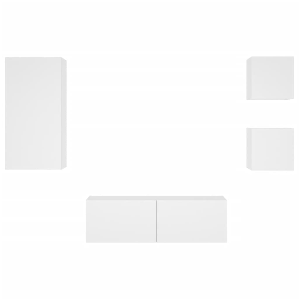 Meuble TV mural 4 pièces avec éclairage LED, blanc