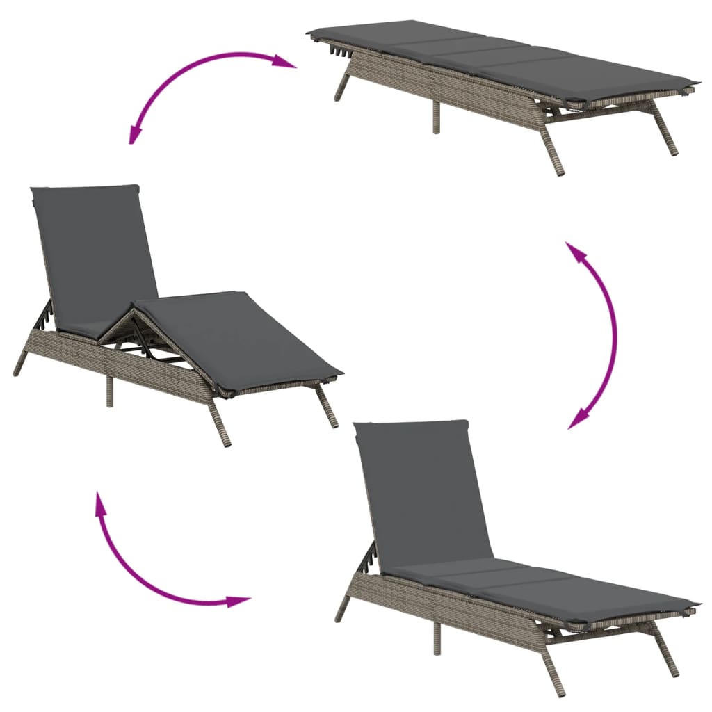 Bain de soleil avec coussin en polyrotin gris