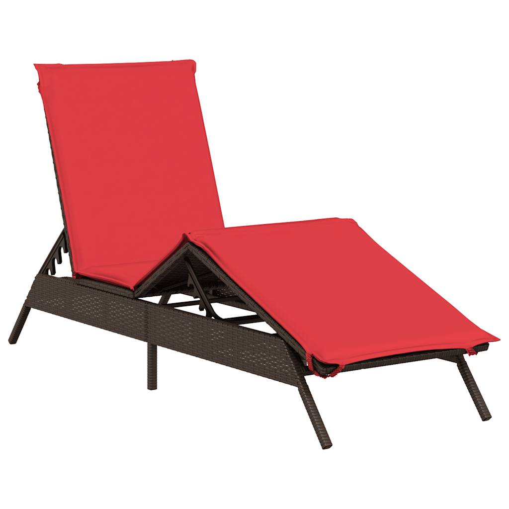 Sonnenliege mit Kissen Braun Poly Rattan