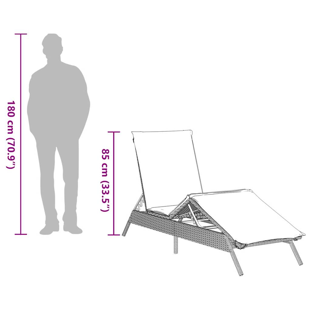 Sonnenliege mit Kissen Schwarz Poly Rattan