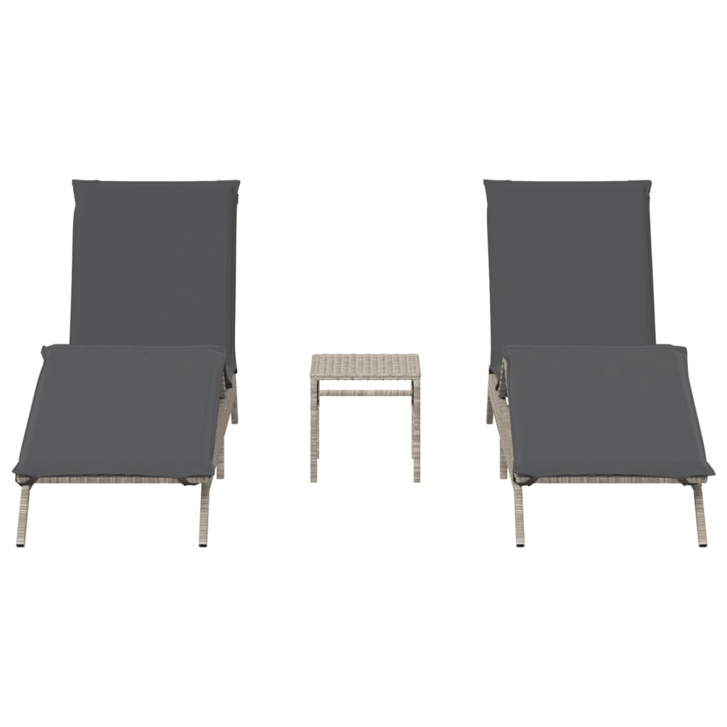 Bains de soleil 2 pièces avec table en polyrotin gris clair
