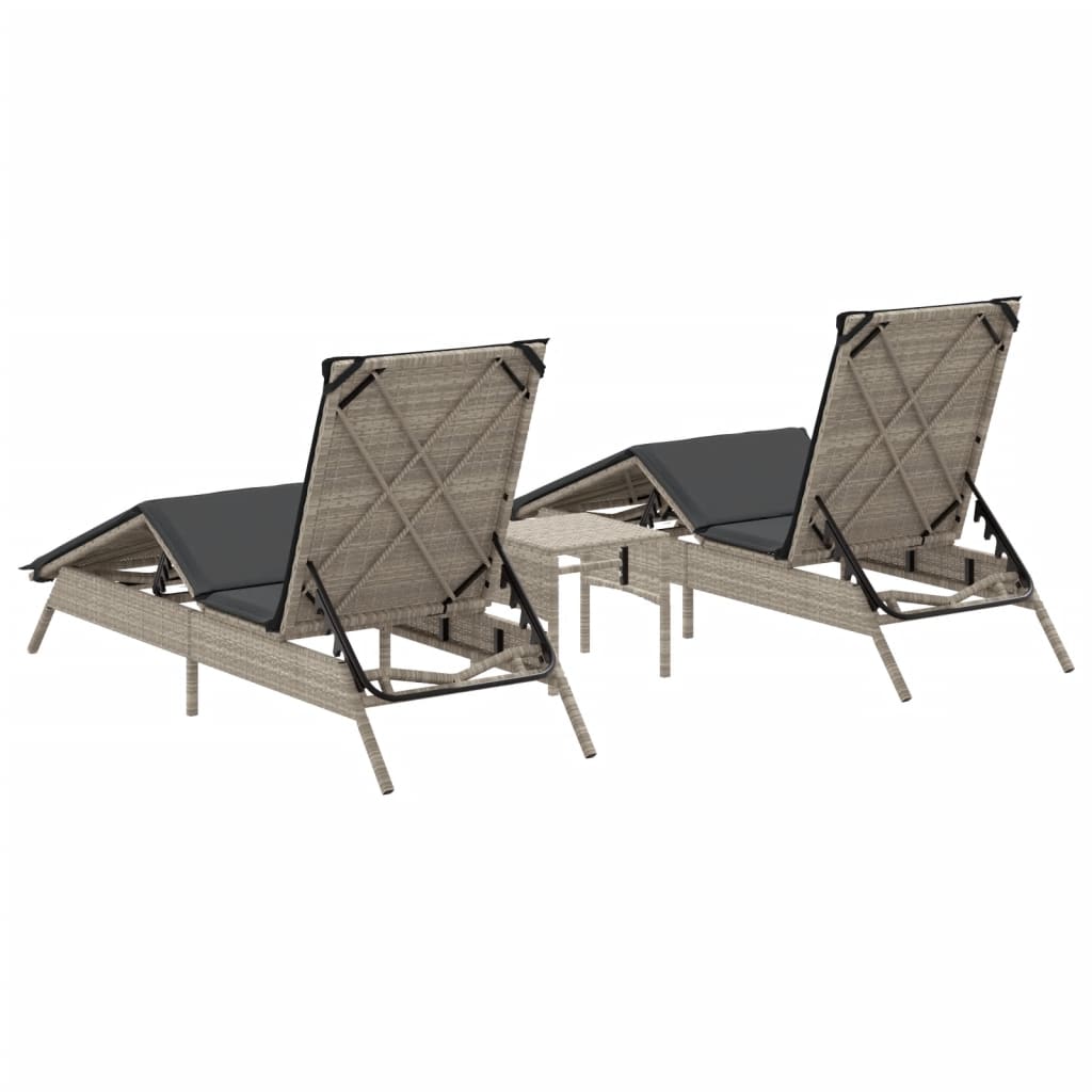 Bains de soleil 2 pièces avec table en polyrotin gris clair