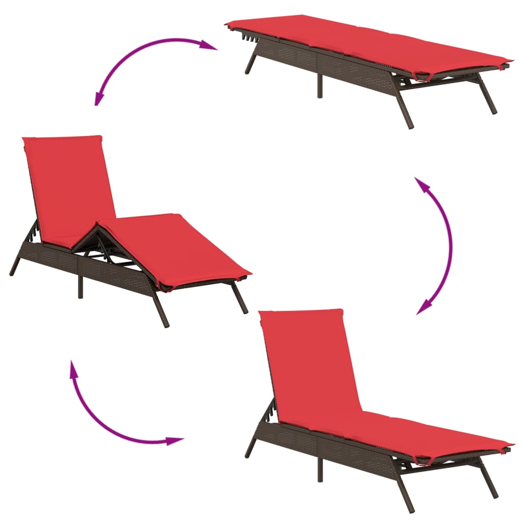 Sun loungers 2 pieces with table brown poly rattan