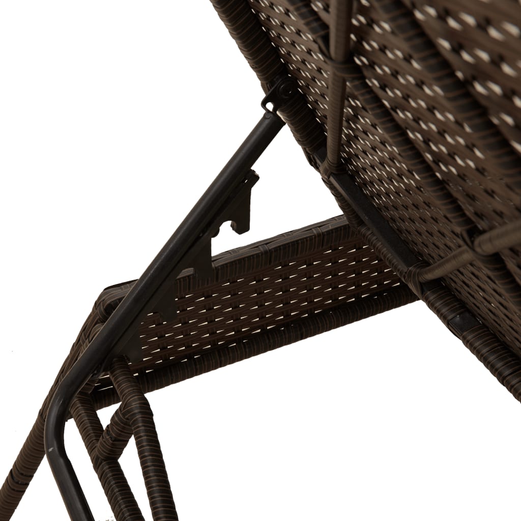 Sun loungers 2 pieces with table brown poly rattan