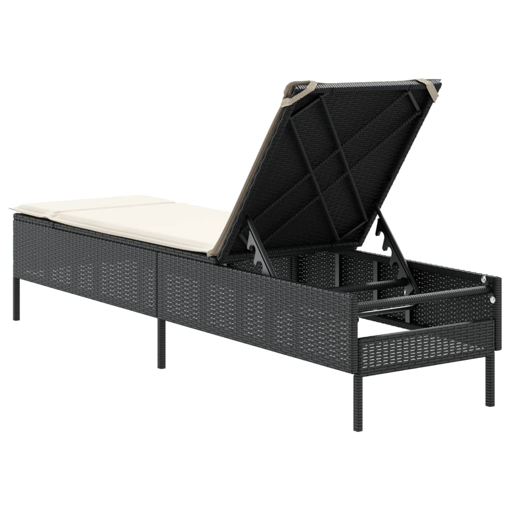 Bain de soleil avec coussin en polyrotin noir