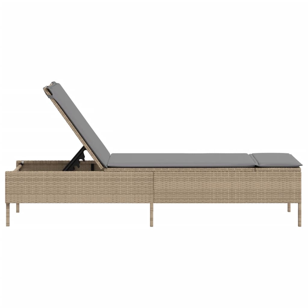 Bain de soleil avec coussin en polyrotin beige
