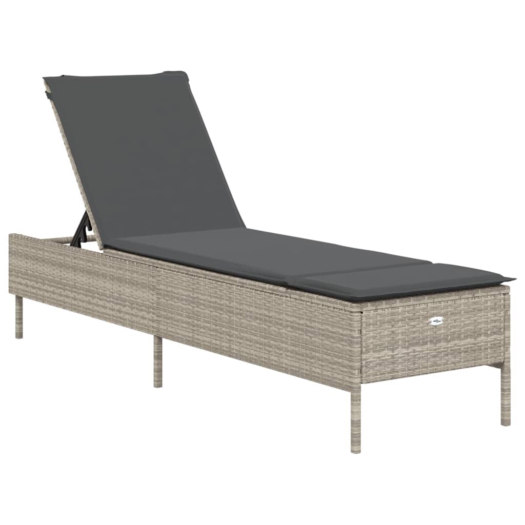 Bain de soleil avec coussin en polyrotin gris clair