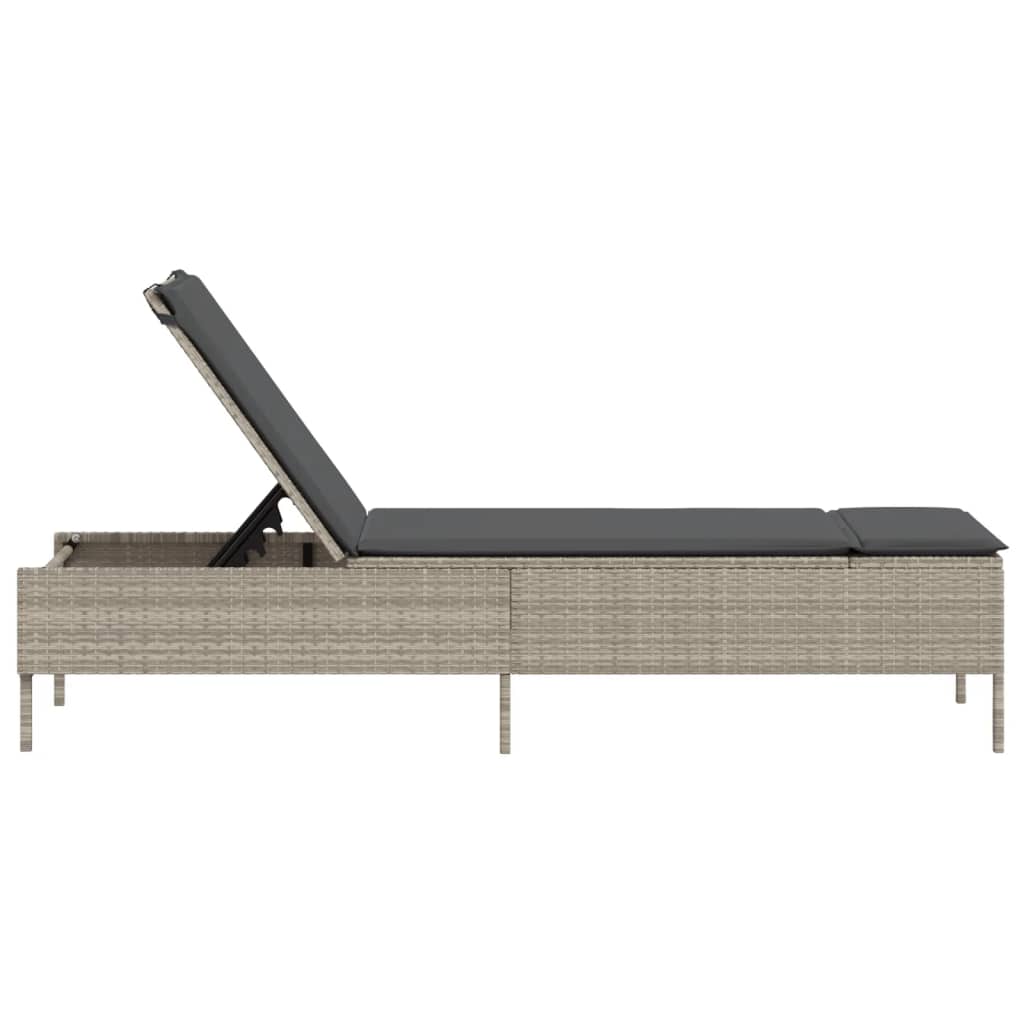 Bain de soleil avec coussin en polyrotin gris clair