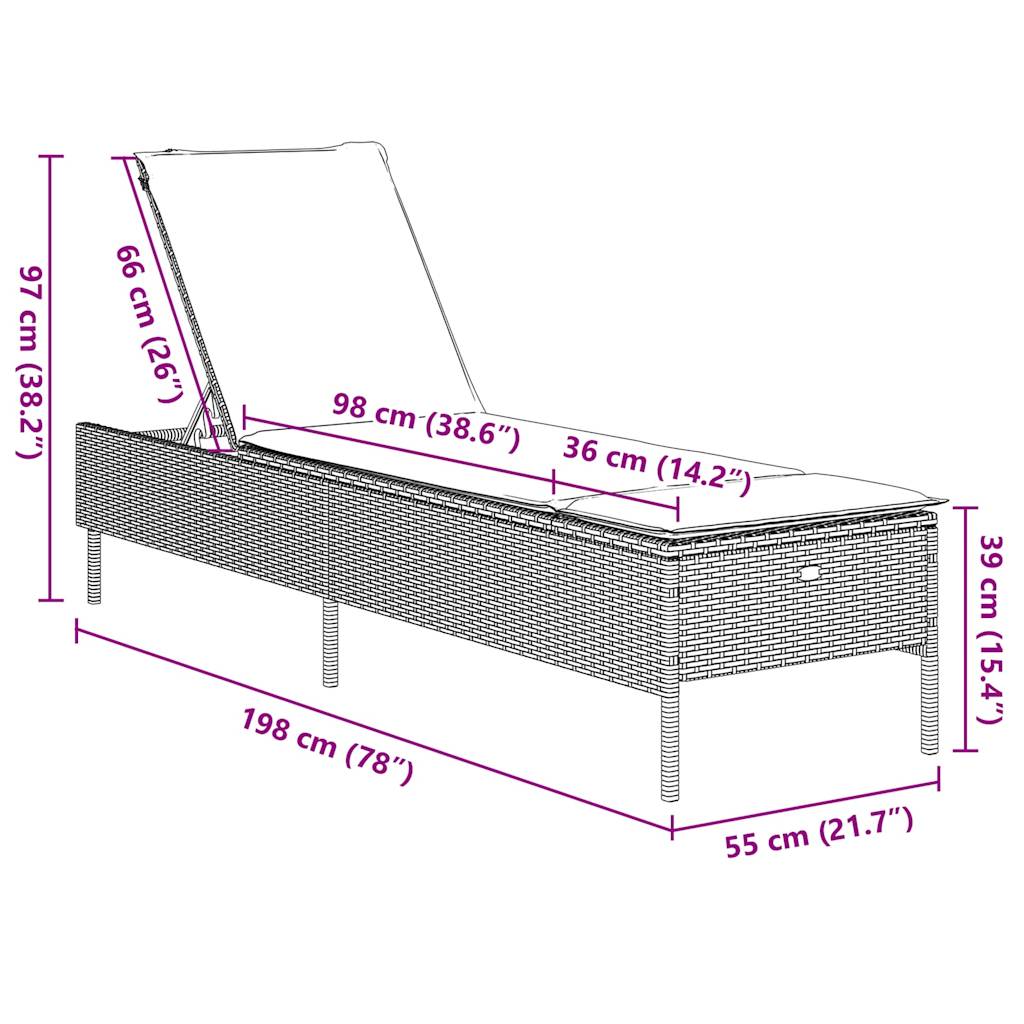 Sonnenliege mit Kissen Braun Poly Rattan