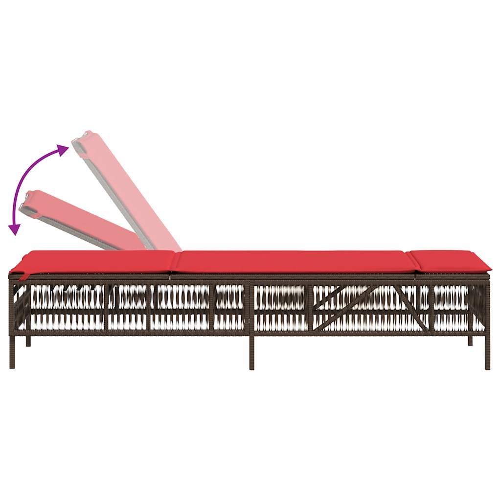 Sonnenliegen 2 Stk. mit Tisch Braun Poly Rattan