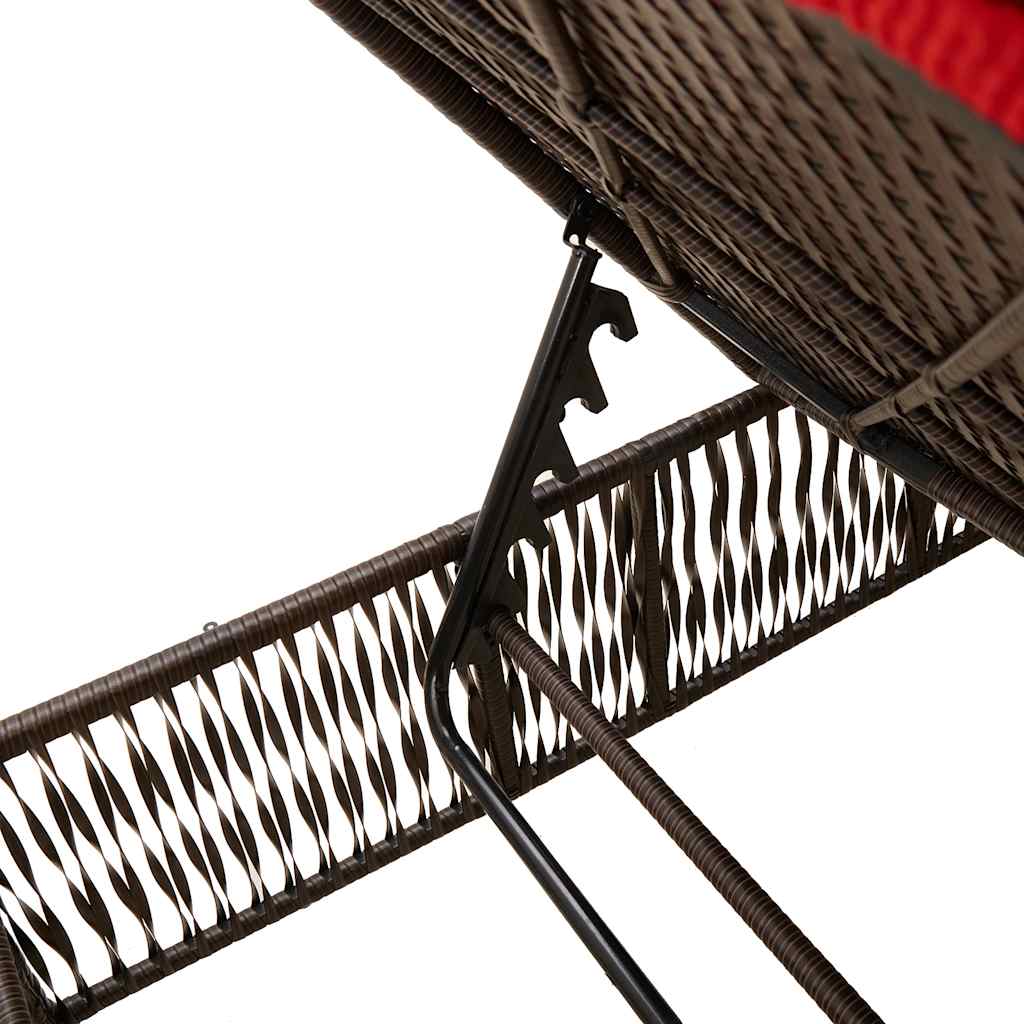 Sonnenliegen 2 Stk. mit Tisch Braun Poly Rattan