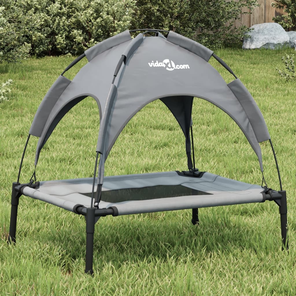 Panier pour chien avec toit en tissu Oxford anthracite et acier