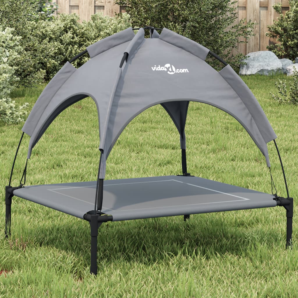 Panier pour chien avec toit en tissu Oxford anthracite et acier