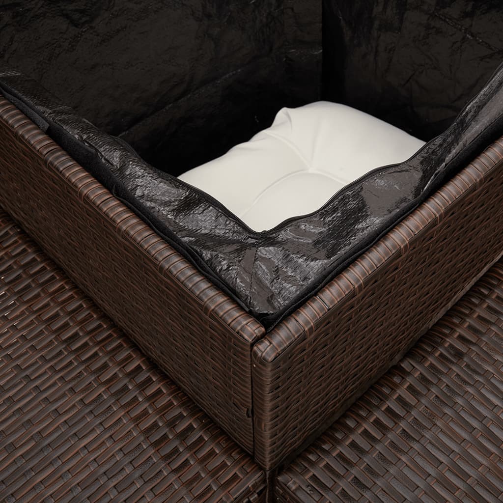 L-shaped garden sofa with table and cushions brown poly rattan
