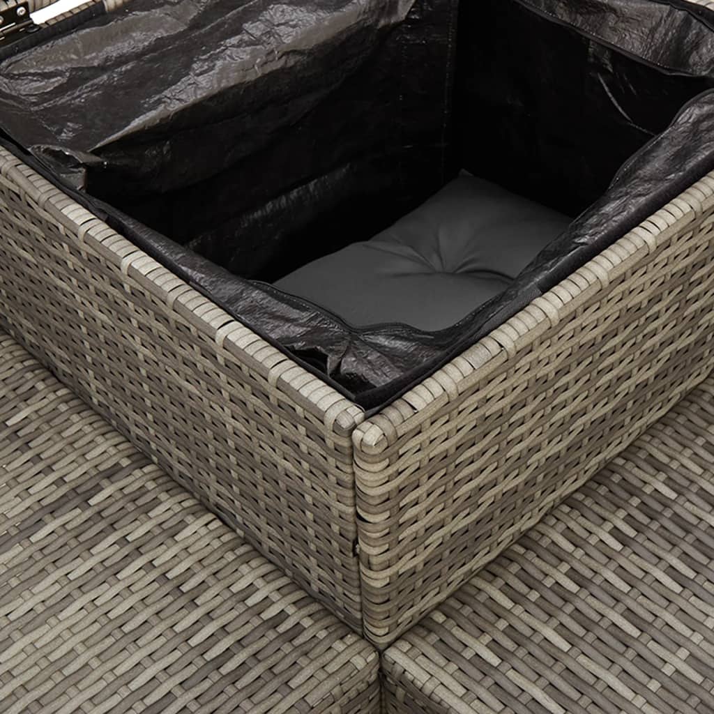 L-shaped garden sofa with table and cushions grey poly rattan