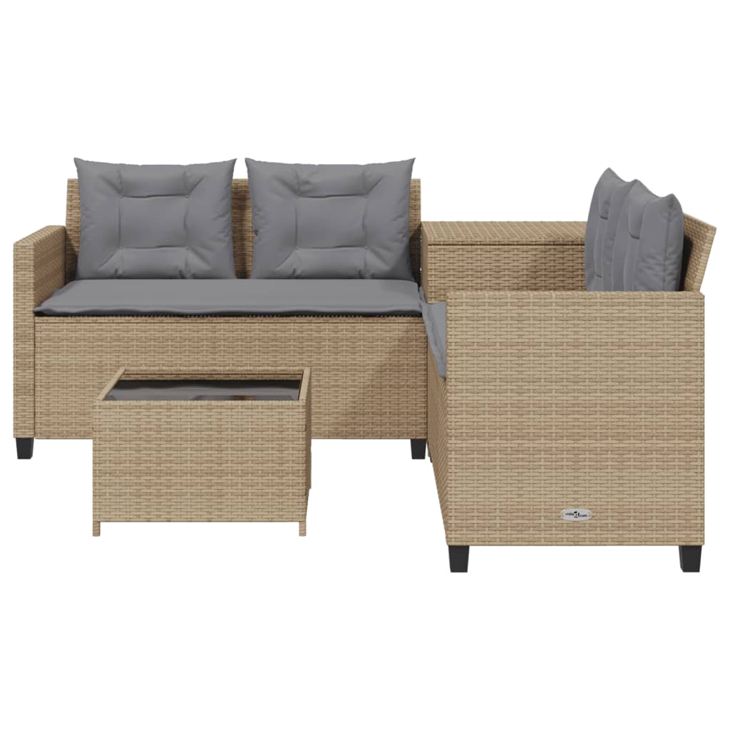 L-shaped garden sofa with table and cushions beige poly rattan