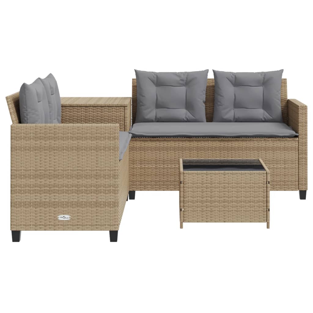 L-shaped garden sofa with table and cushions beige poly rattan