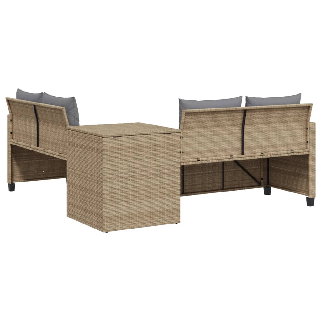 L-shaped garden sofa with table and cushions beige poly rattan