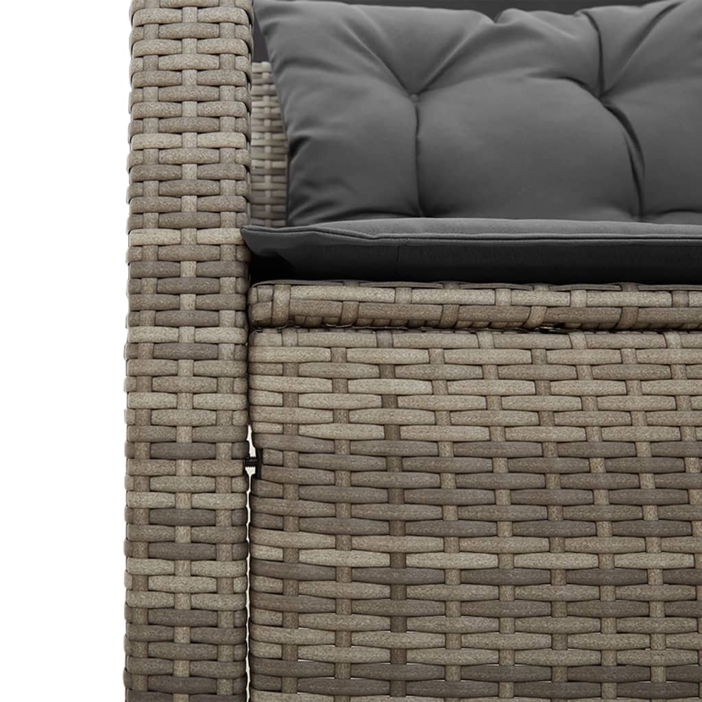 L-shaped garden sofa with table and cushions grey poly rattan