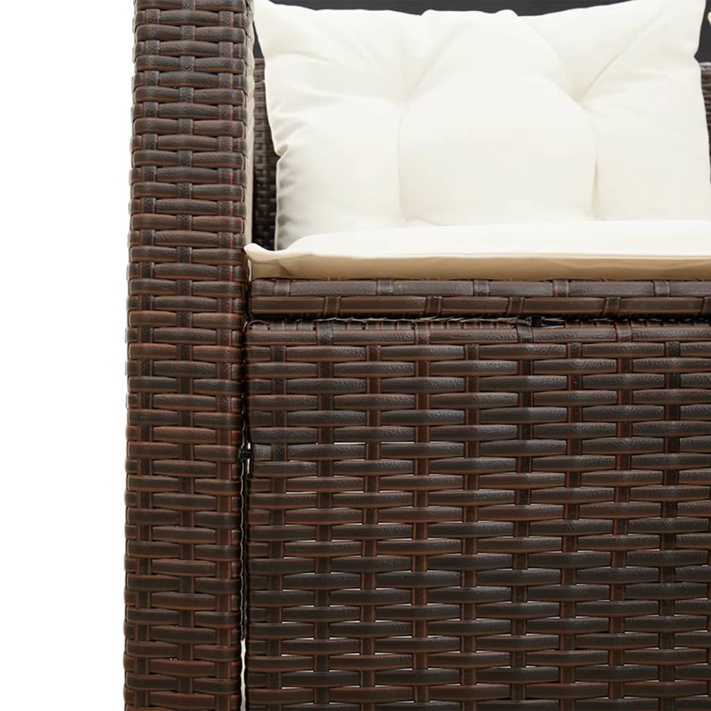L-shaped garden sofa with table and cushions brown poly rattan