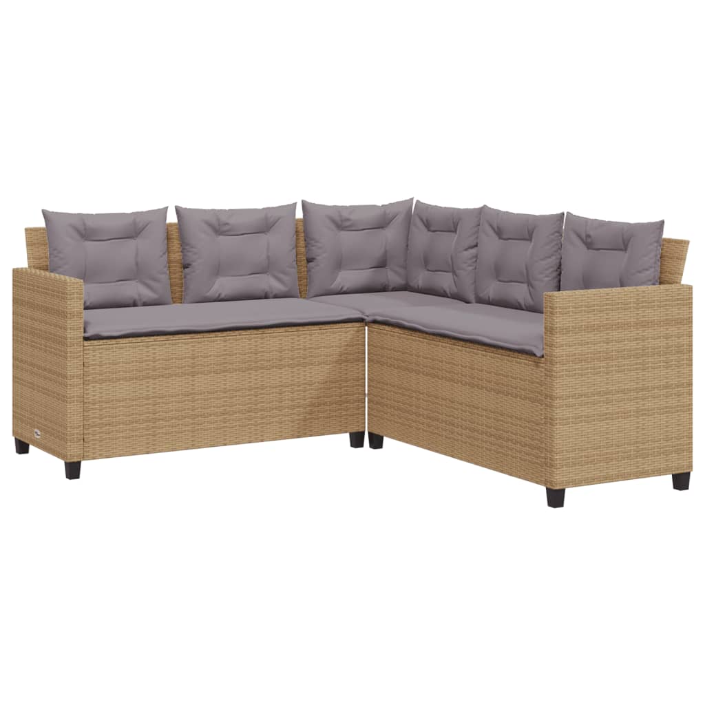 L-shaped garden sofa with table and cushions beige poly rattan