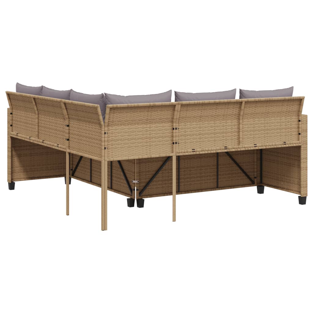 L-shaped garden sofa with table and cushions beige poly rattan