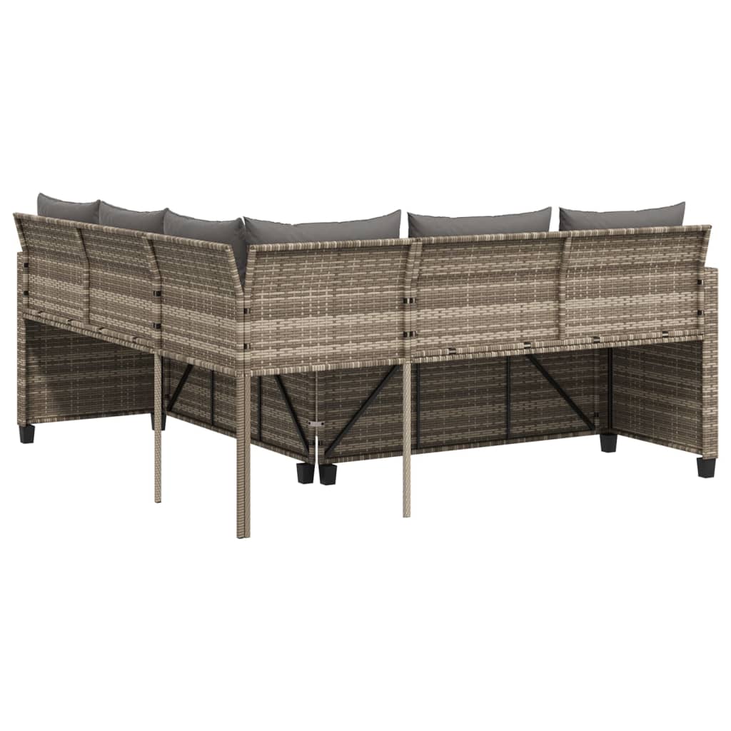 L-shaped garden sofa with table and cushions grey poly rattan