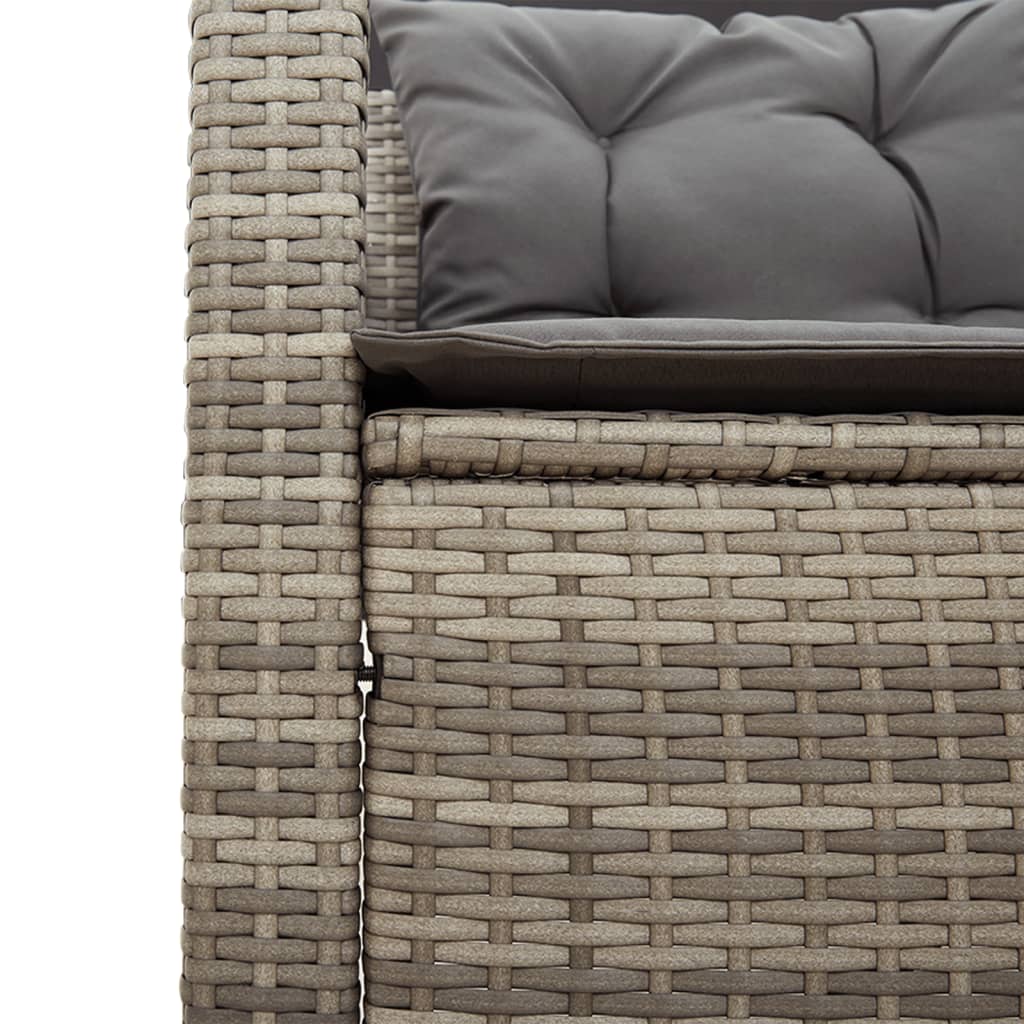 L-shaped garden sofa with table and cushions grey poly rattan