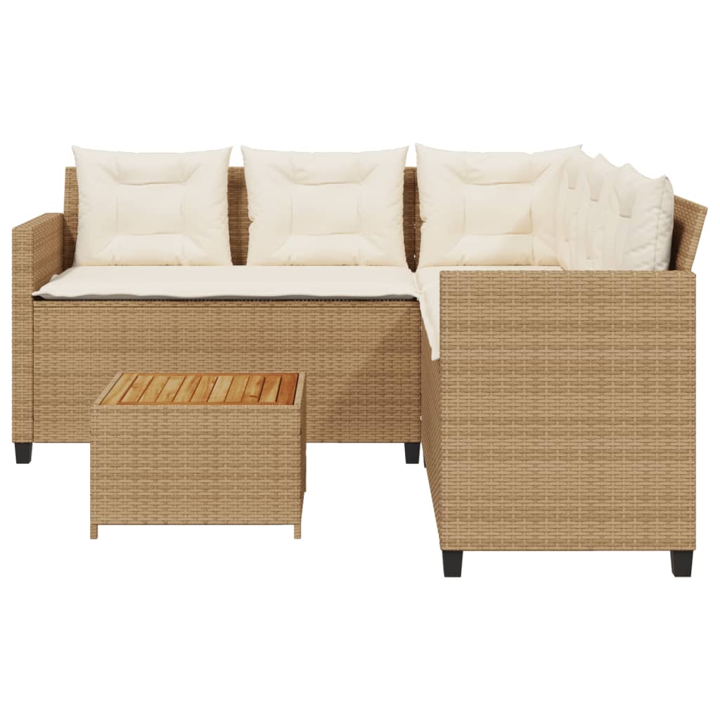 L-shaped garden sofa with table and cushions beige poly rattan