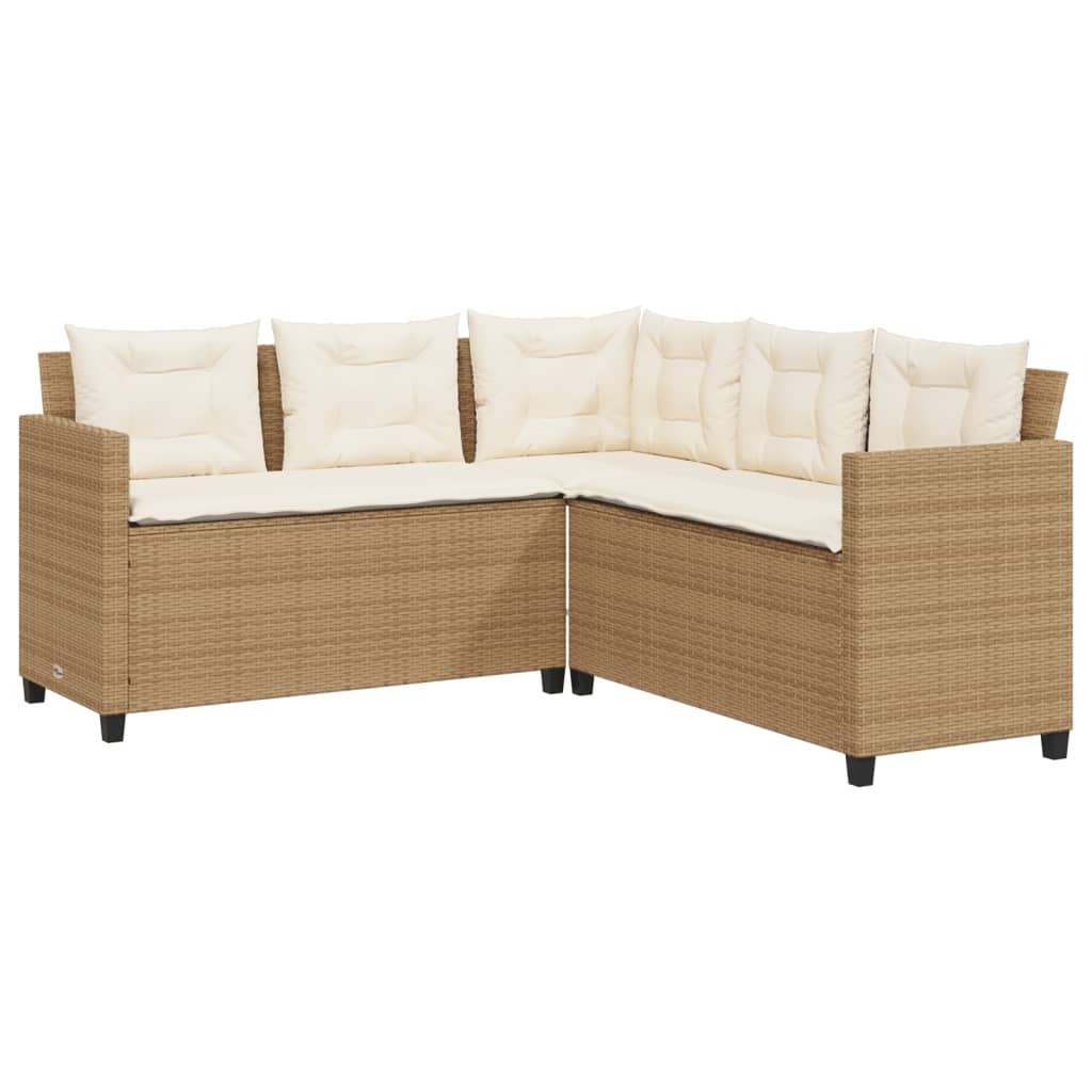 L-shaped garden sofa with table and cushions beige poly rattan