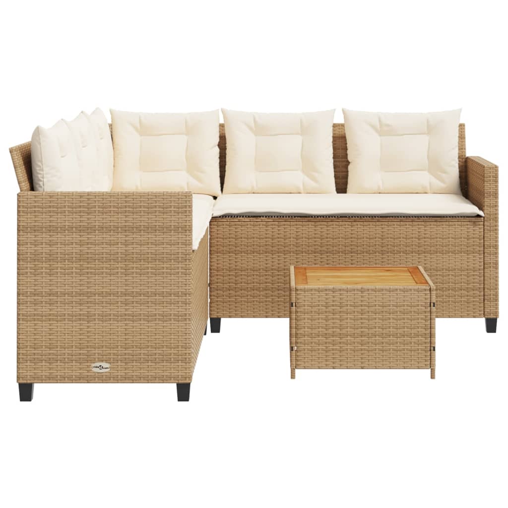 L-shaped garden sofa with table and cushions beige poly rattan