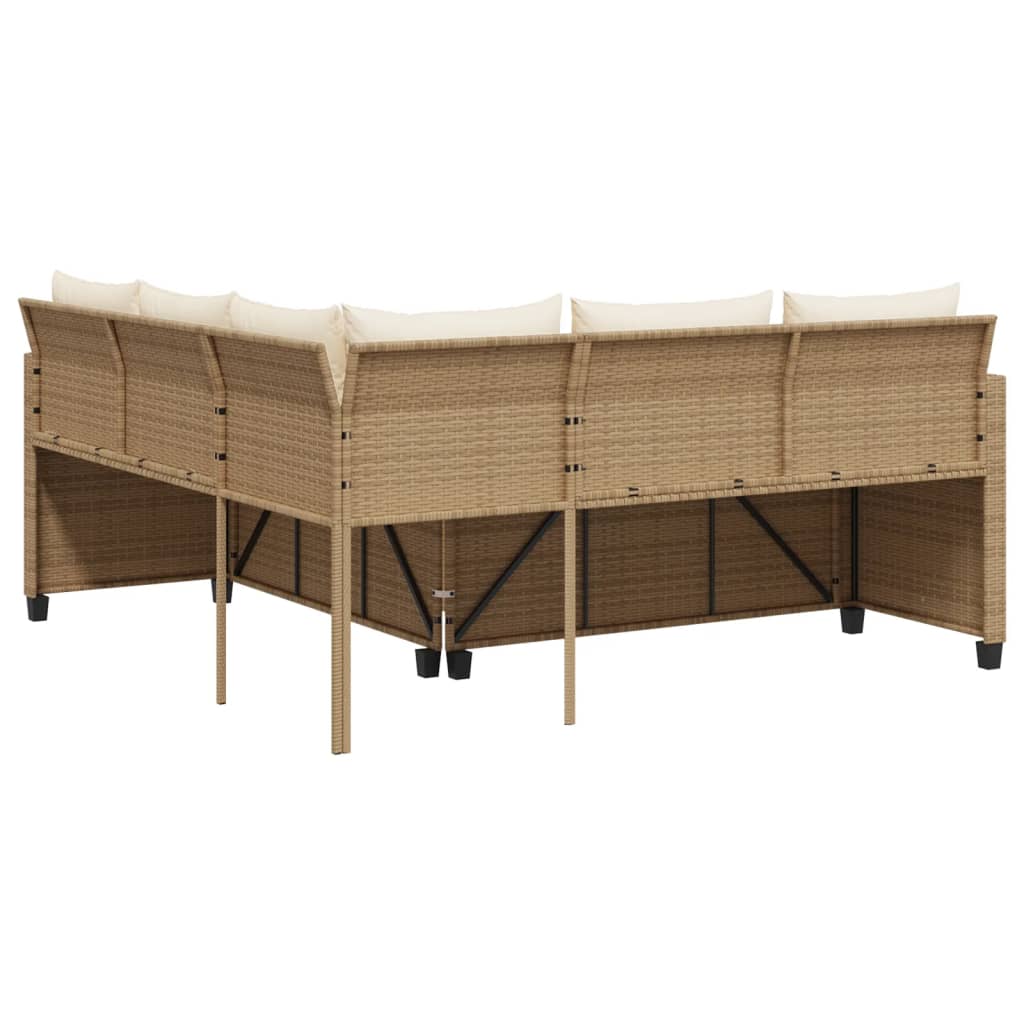 L-shaped garden sofa with table and cushions beige poly rattan
