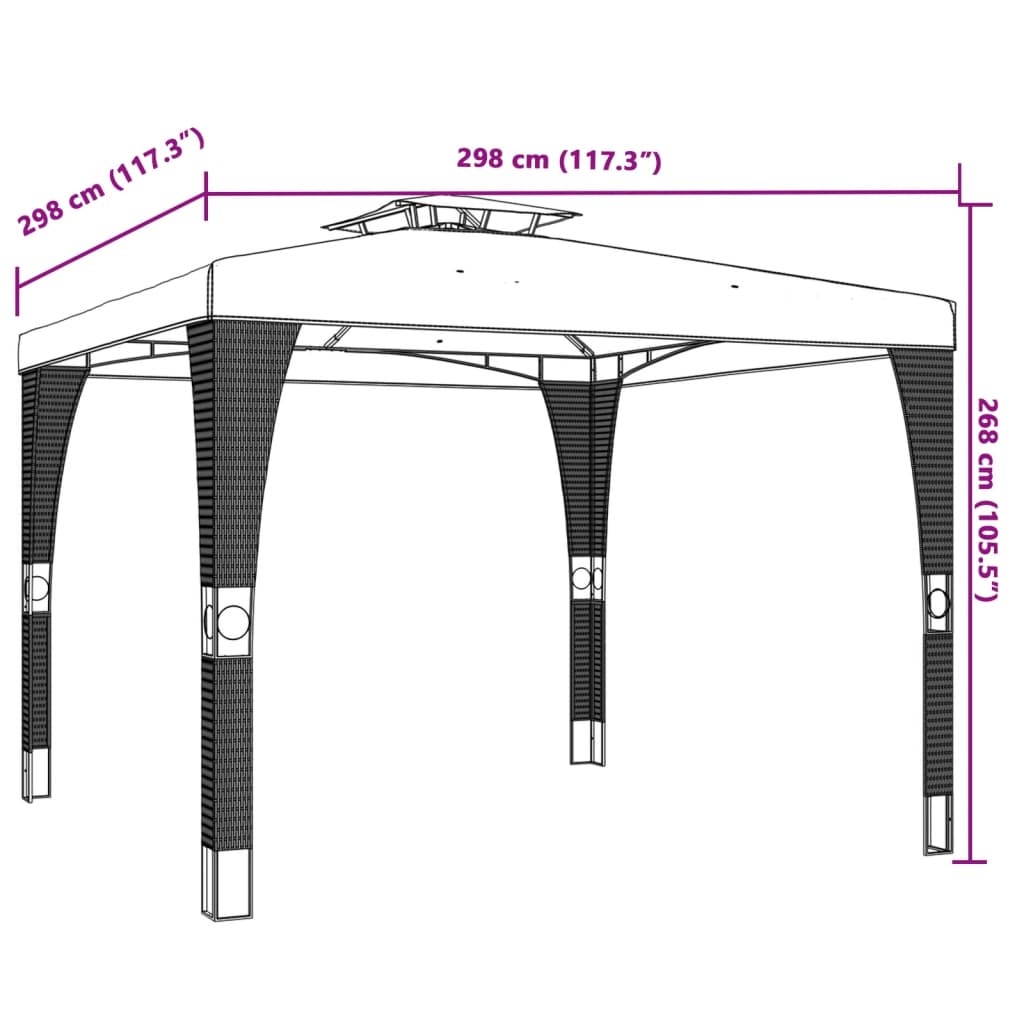 Pavilion with double roof cream 2.98x2.98 m steel