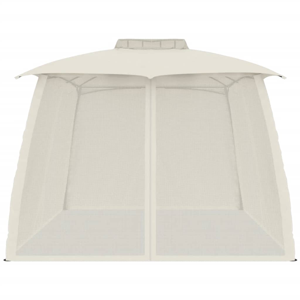 Pavillon avec double toit et murs grillagés crème 3,93x2,93 m en acier