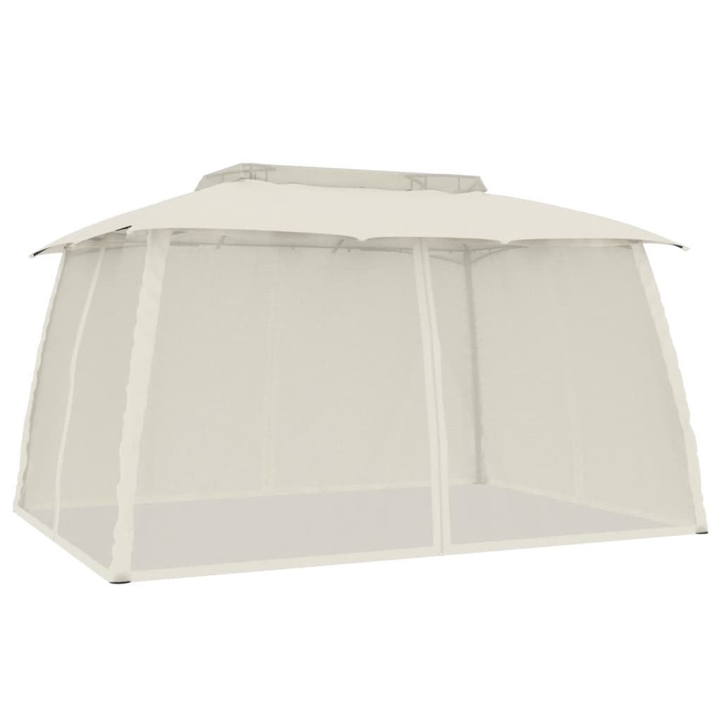 Pavillon avec double toit et murs grillagés crème 3,93x2,93 m en acier